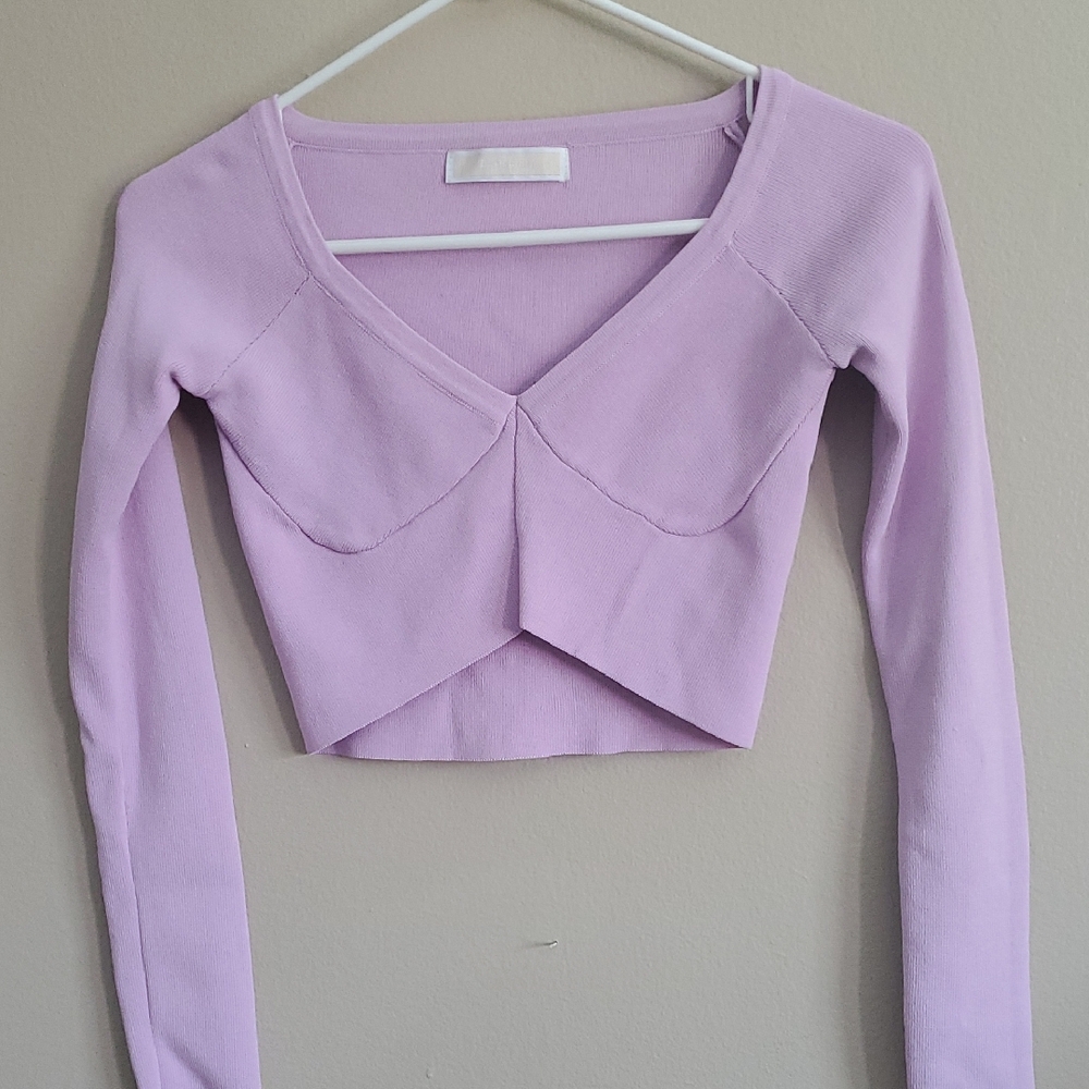 Lilac V-Neck Long Sleeve Women's Crop Sweater Blouse
